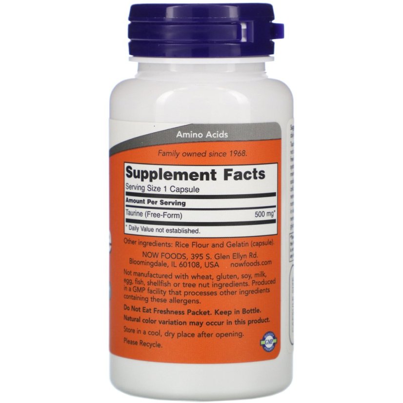 L-taurin NOW Foods, 500 mg -  100 kapslí