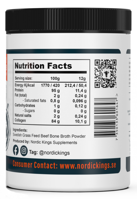 Nordic Kings BIO prášek z kostního vývaru v grass-fed kvalitě 500 g