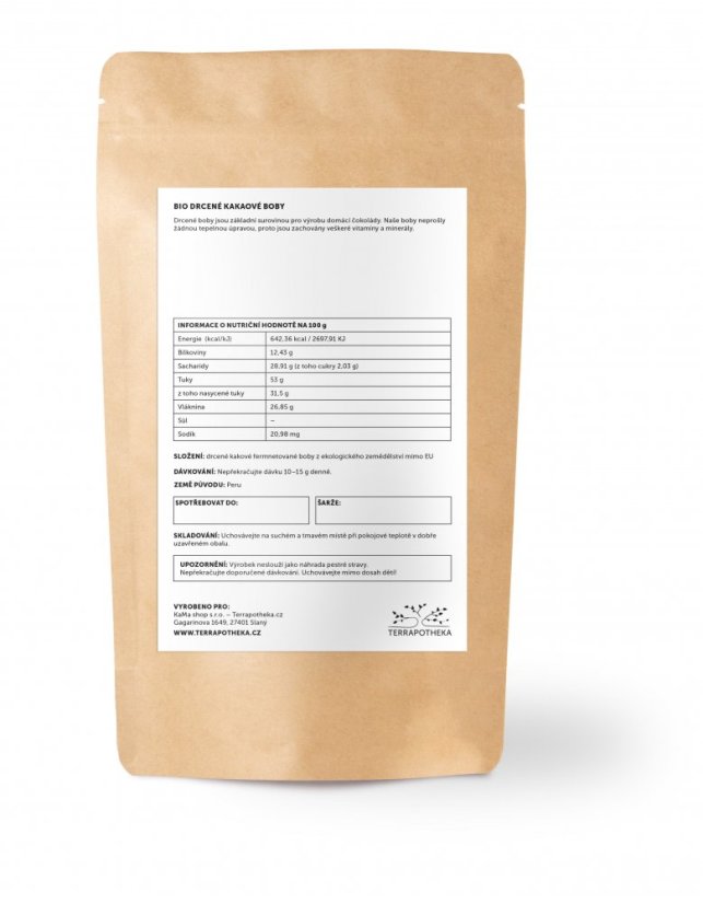 BIO kakaové boby Terrapotheka - drcené nepražené 100 g