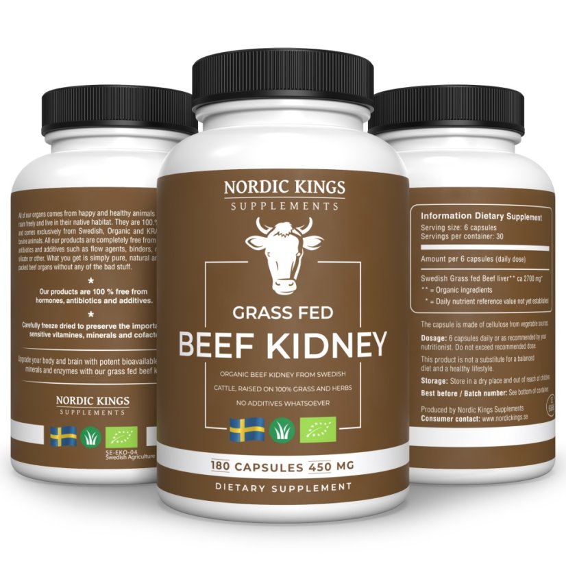 Nordic Kings BIO hovězí ledvinky, grass-fed 180 kapslí