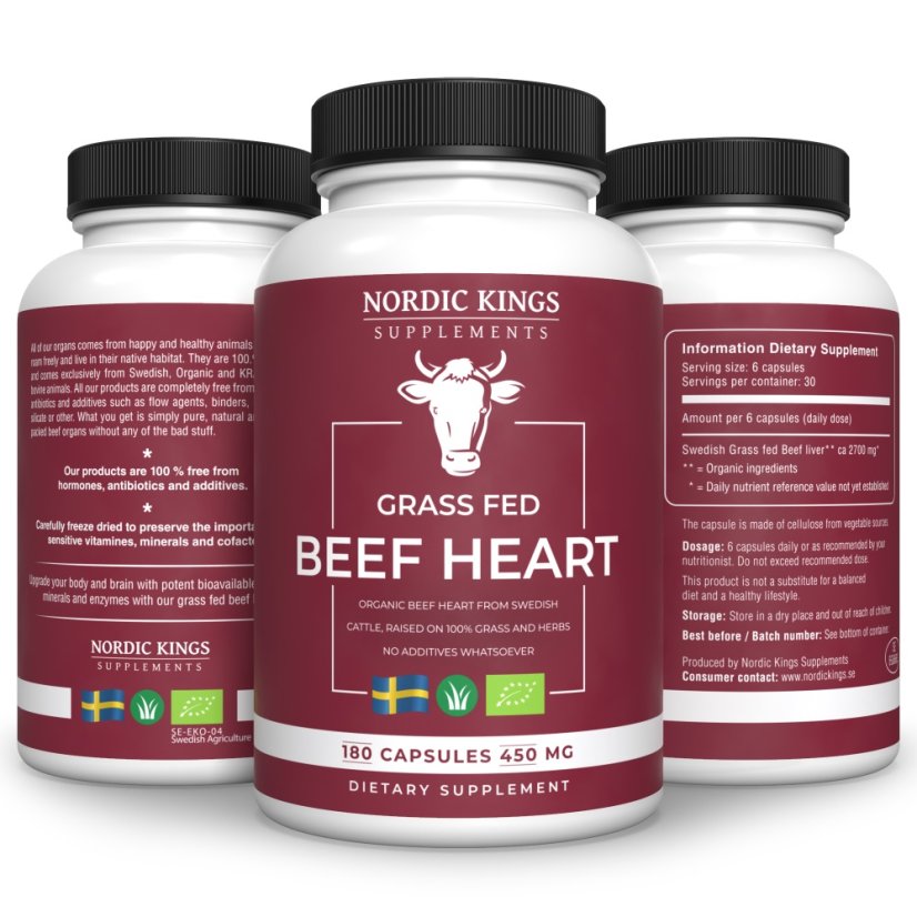 Nordic Kings BIO hovězí srdce,  grass-fed 180 kapslí