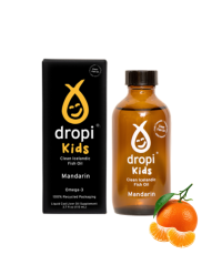 Extra panenský olej z tresčích jater Dropi pro děti – 110 ml MANDARINKA