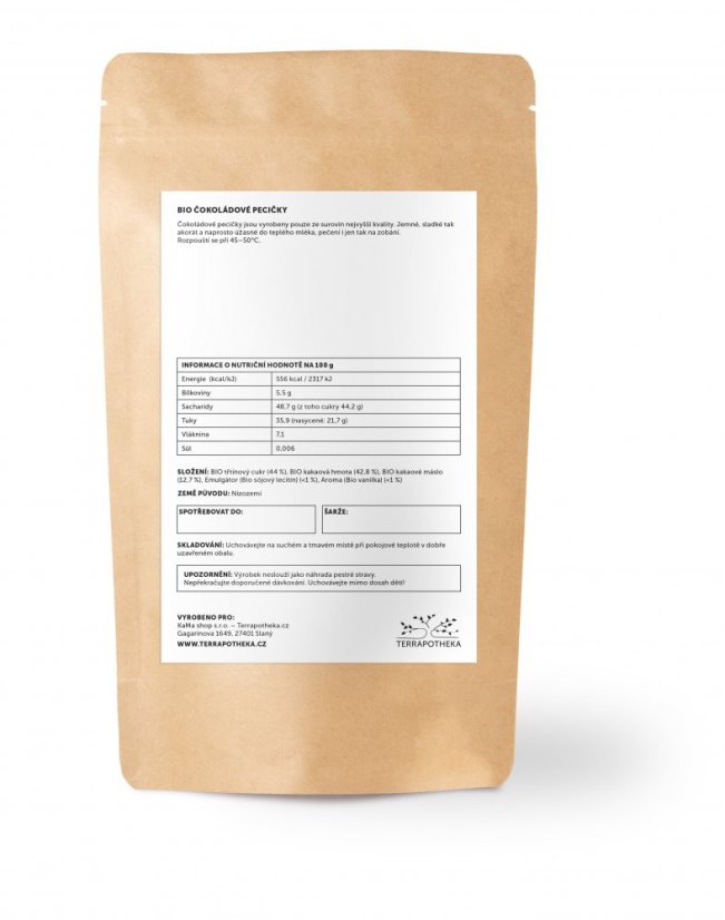 BIO čokoládové pecičky 46 % Terrapotheka - 100 g